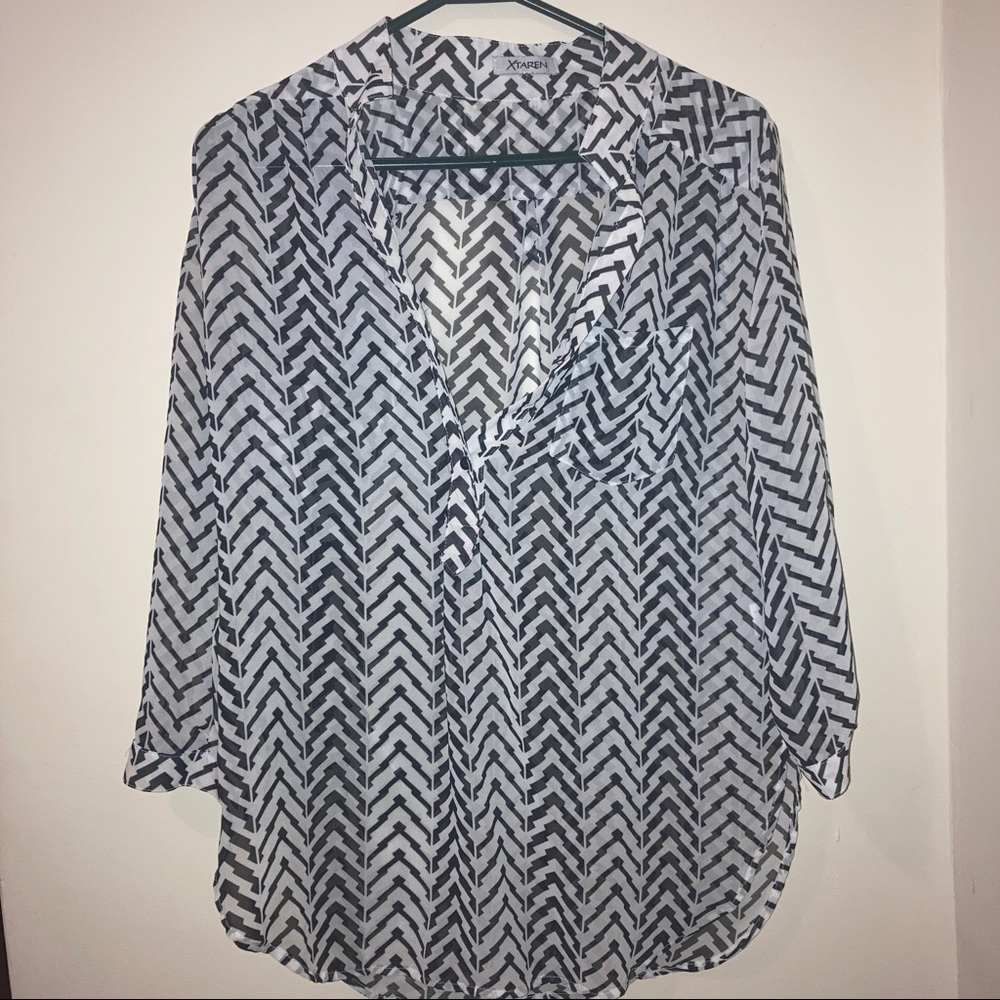 black and white pattern blouse